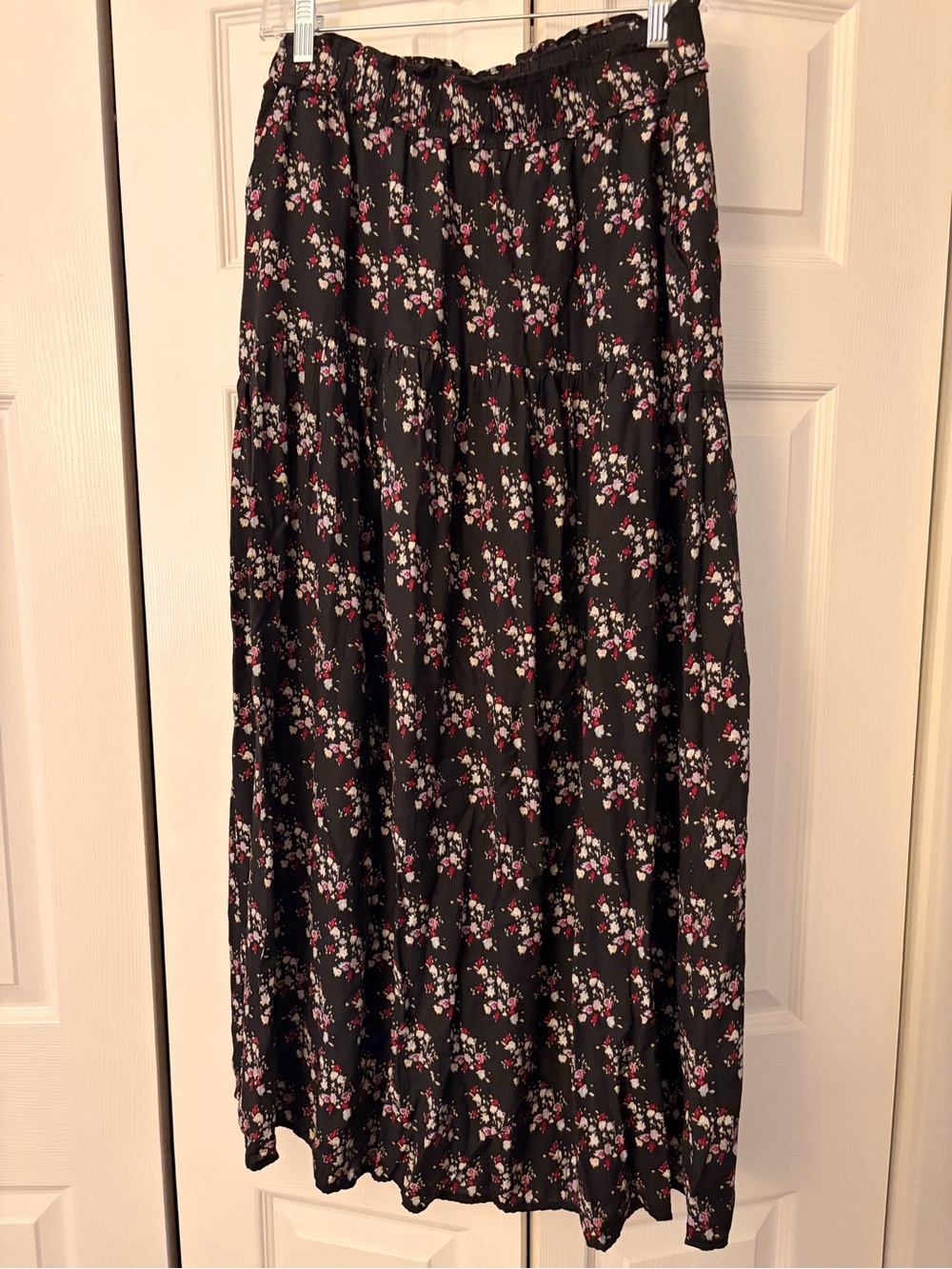 Universal Thread Black Floral Maxi Skirt with Pink and Cream Accents